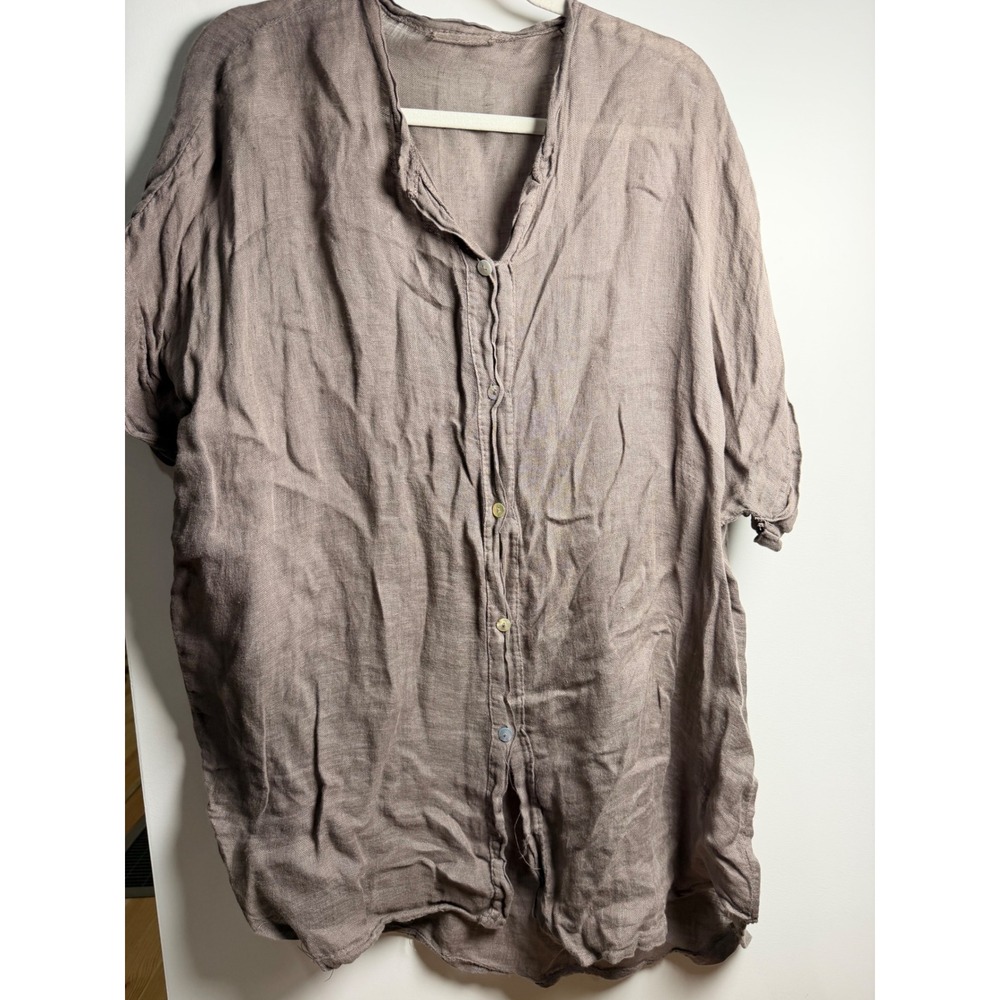 Beach Linen Button Down Tunic Women OS Taupe Excellent Oversized Lagenlook